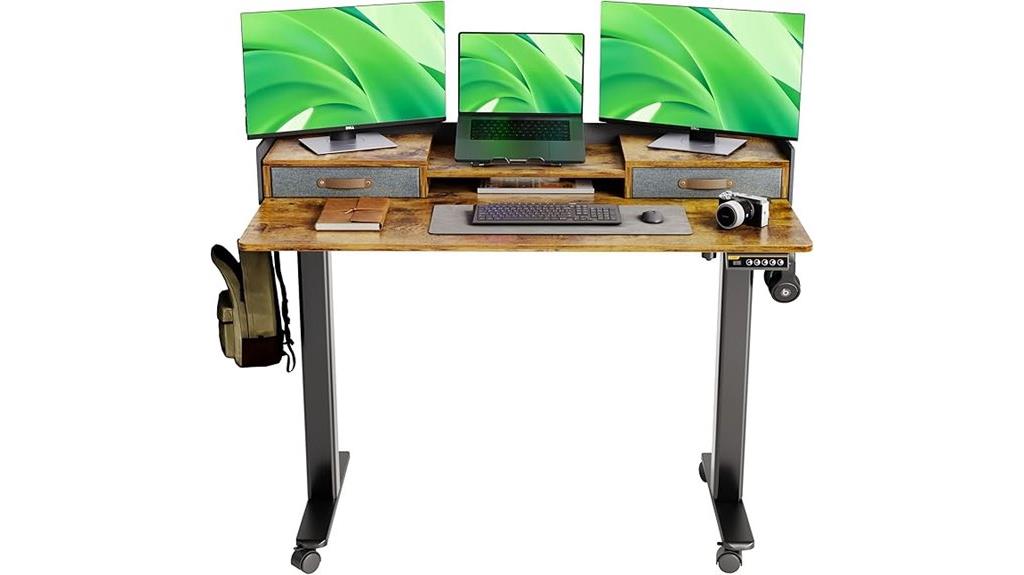 electric adjustable desk with drawers