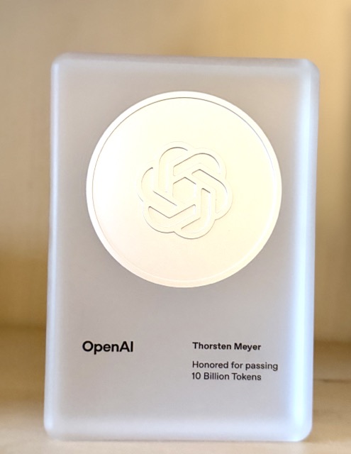 Honored to Receive the OpenAI 10 Billion Token Award Medium