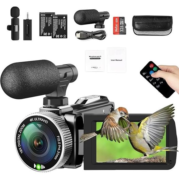 4K Video Camcorder with Mic and 32GB SD Card