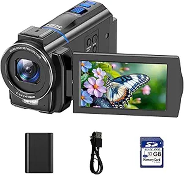 4K Camcorder with IR Night Vision and 16X Zoom