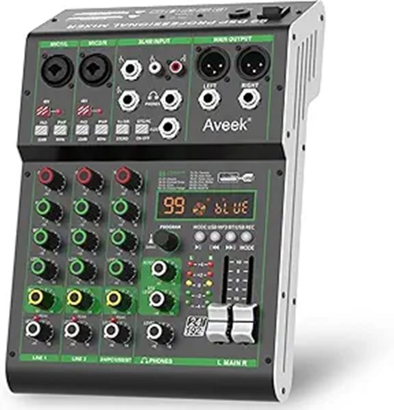15 Best Mixing Consoles for Podcast Studios in 2026 7 Aveek Audio Mixer with USB Bluetooth DSP Effects