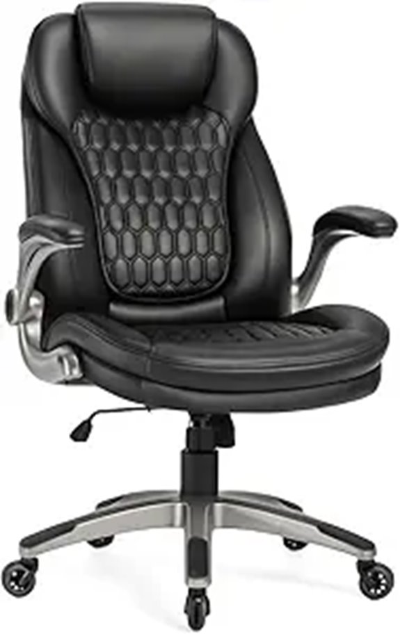 Ergonomic Black Leather Office Chair with Flip-up Arms
