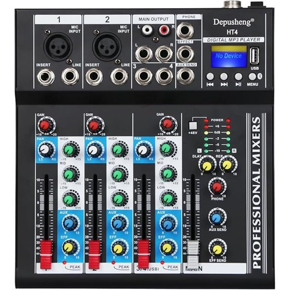 Depusheng HT4 Bluetooth DJ Console with 4-Channel Mixer