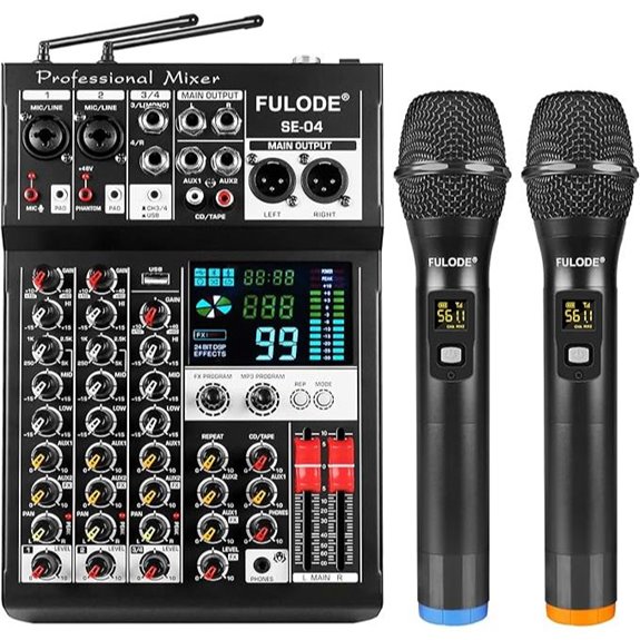 4-Channel Audio Mixer with Bluetooth & Microphones