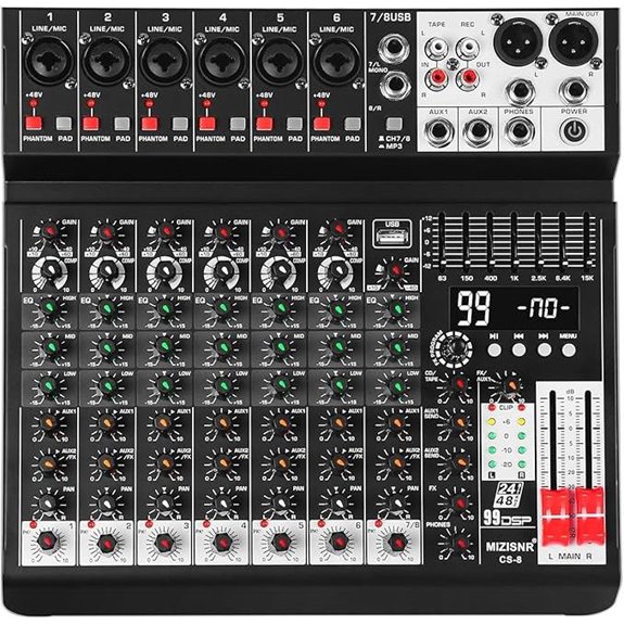 8-Channel Audio Mixer with Bluetooth and USB