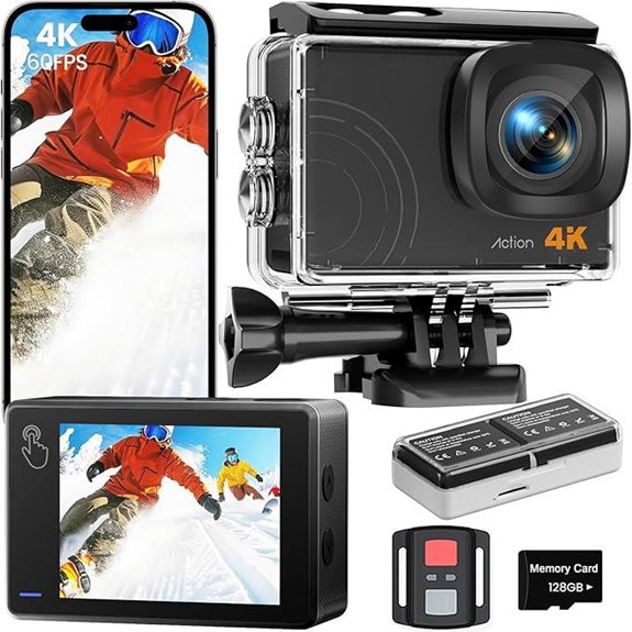 4K Action Camera with 128GB Waterproof Touch Screen