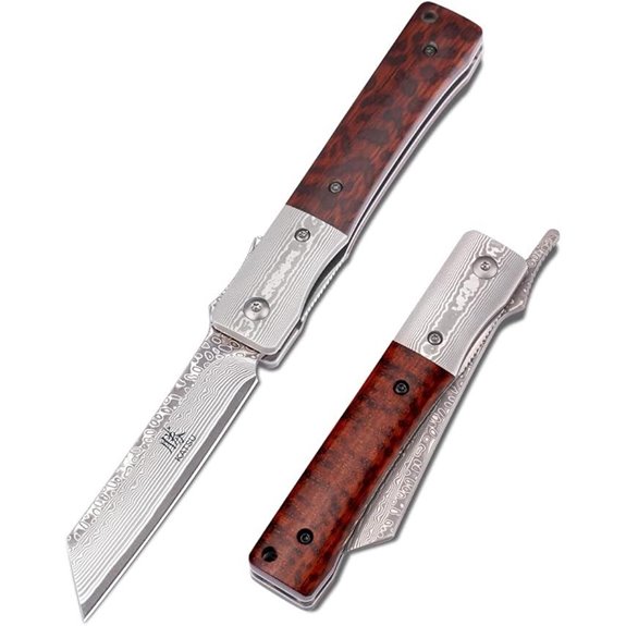 15 Best Handmade Japanese Knives for 2026 Chefs’ Top Choice 9 KATSU Damascus Folding Pocket Knife with Leather Sheath