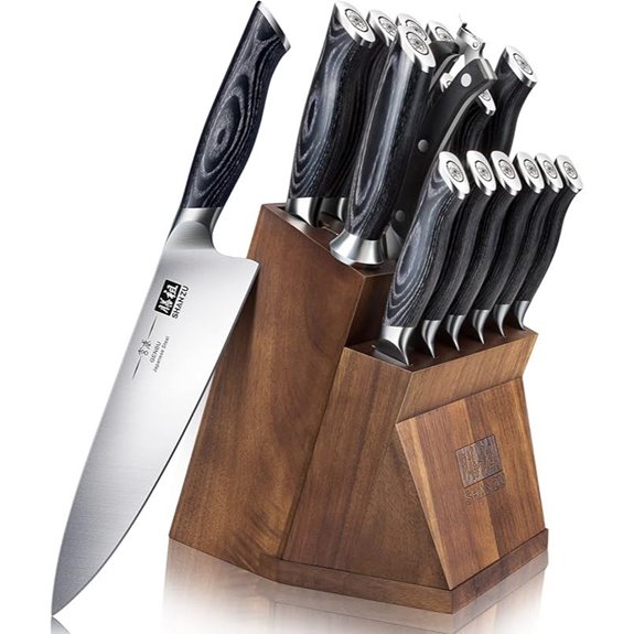 SHAN ZU Kitchen Knife Set with Block and Handles