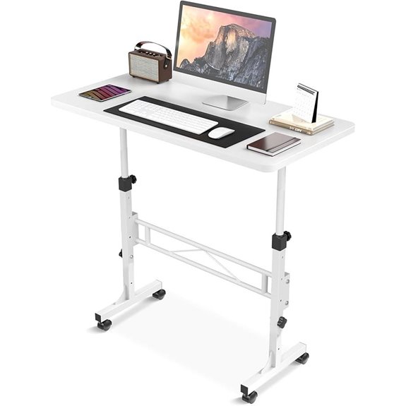 Adjustable White Mobile Standing Desk with Wheels