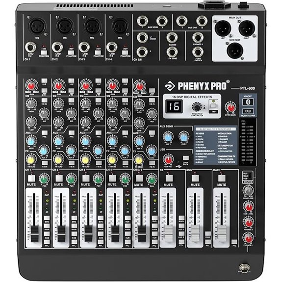 Phenyx Pro 6-Channel Audio Mixer with Bluetooth