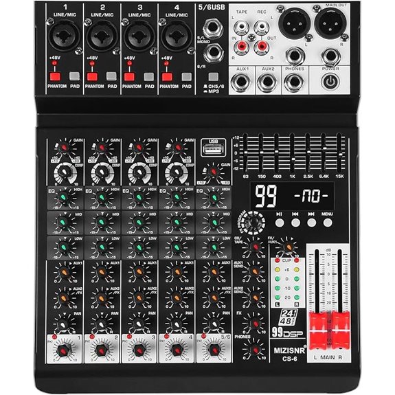 6-Channel Audio Mixer with DSP Bluetooth & USB