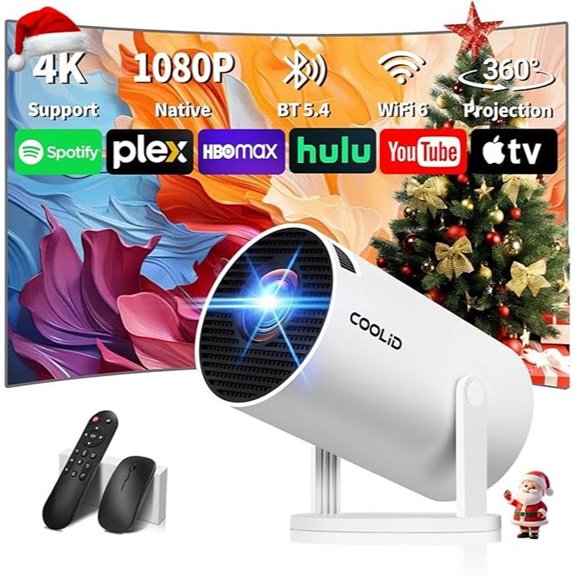 Mini 4K WiFi Bluetooth Portable Projector with Keystone