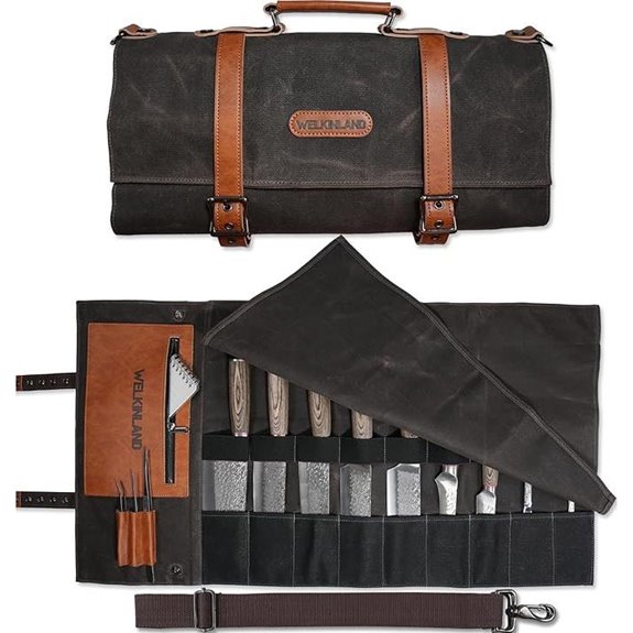 WELKINLAND 13-Pocket Waterproof Leather Knife Roll Bag