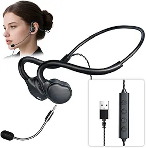 Open Ear Wired Headphones with Microphone for Call Center