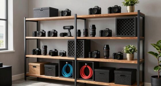 organized creator studio shelves