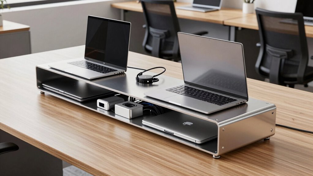Why Docking Shelf Stations Can Clean Up Laptop Hot-Desk Areas 3 organized ergonomic docking stations