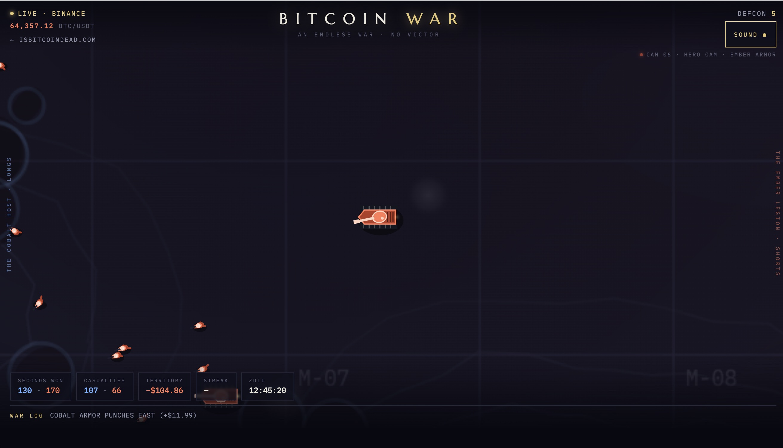 Bitcoin's Battle Unveiled: Experience the War Live! 3 Bitcoin War — the hero cam tracks an Ember Legion armor unit