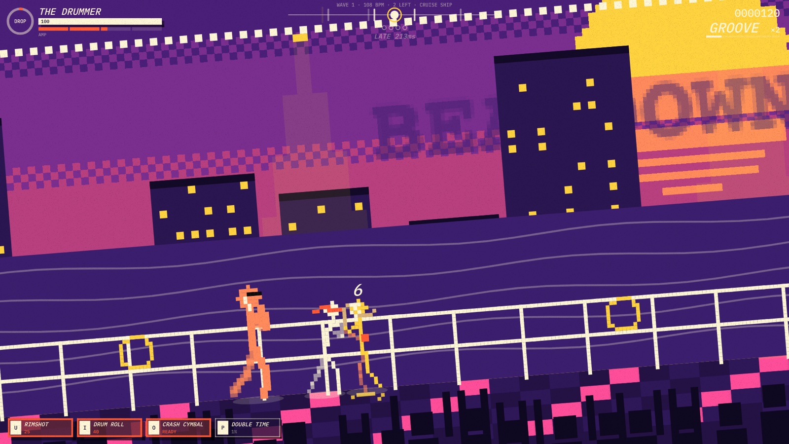 Stickman Arcade: Nine Free Browser Games and an Animator, Built by AI in One Day 14 Pixel-art cruise ship deck tilted to one side with fighters sliding